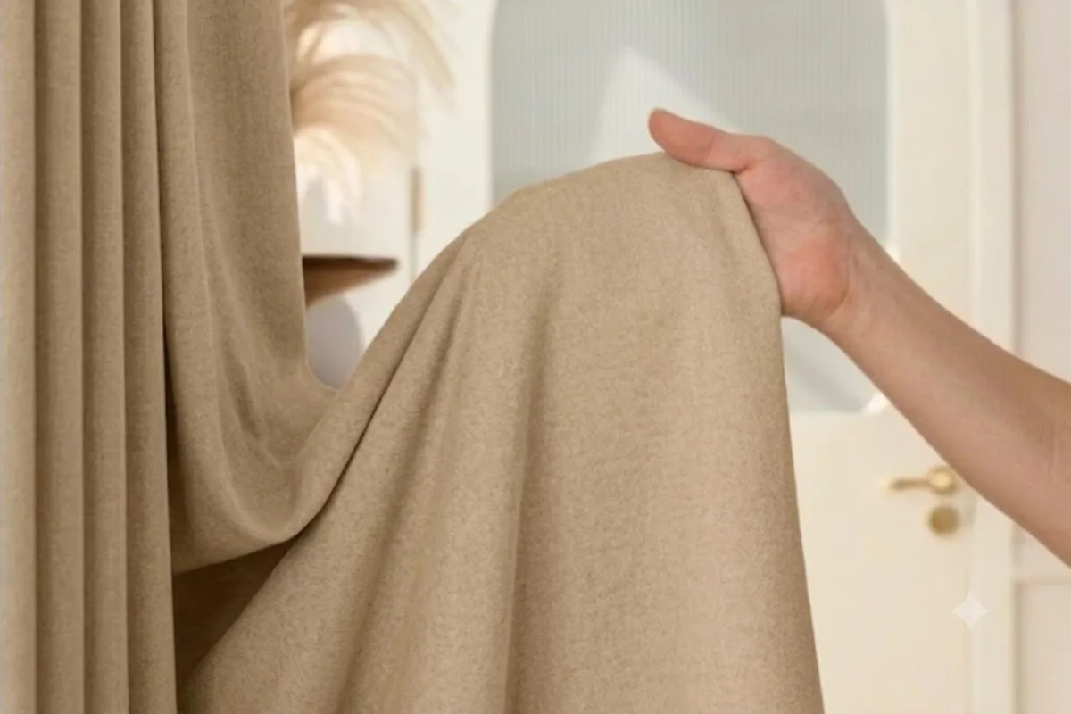 Beige curtains with soft fabric