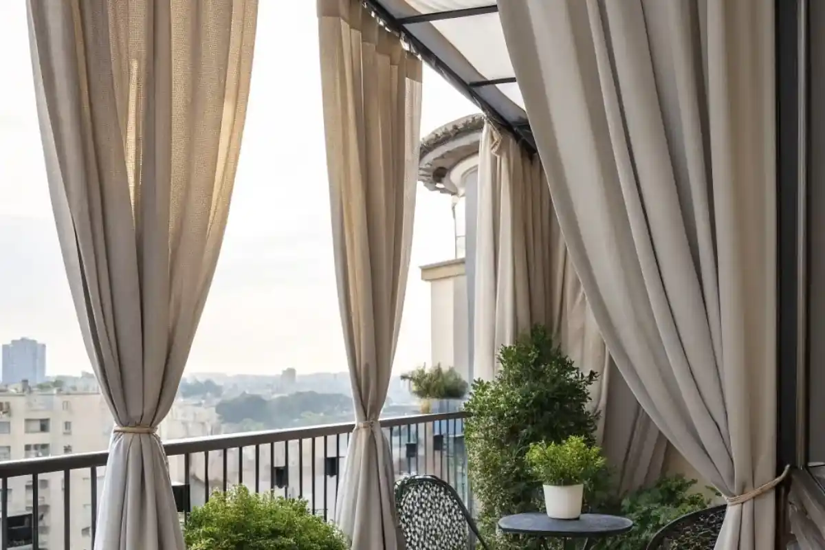 Elegant outdoor balcony curtain setup design