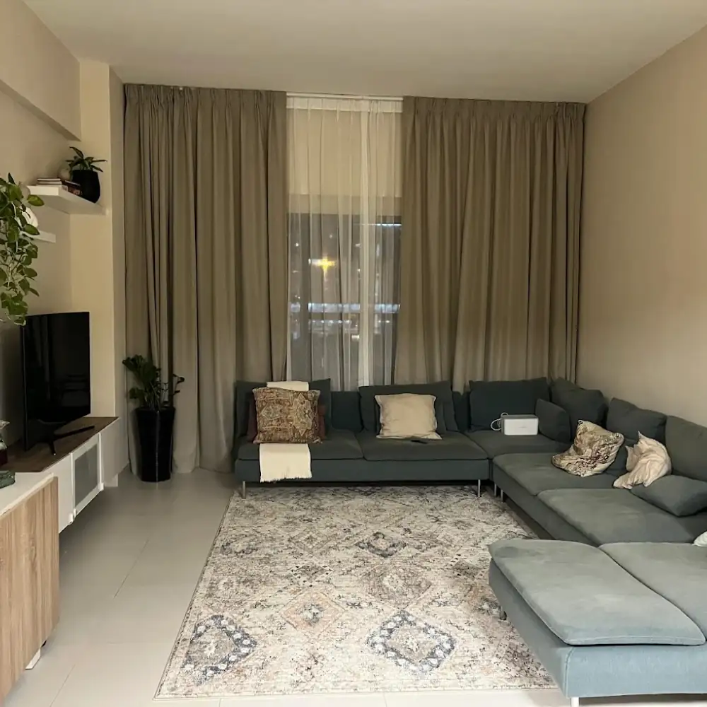 Floor length blackout drapes installed design