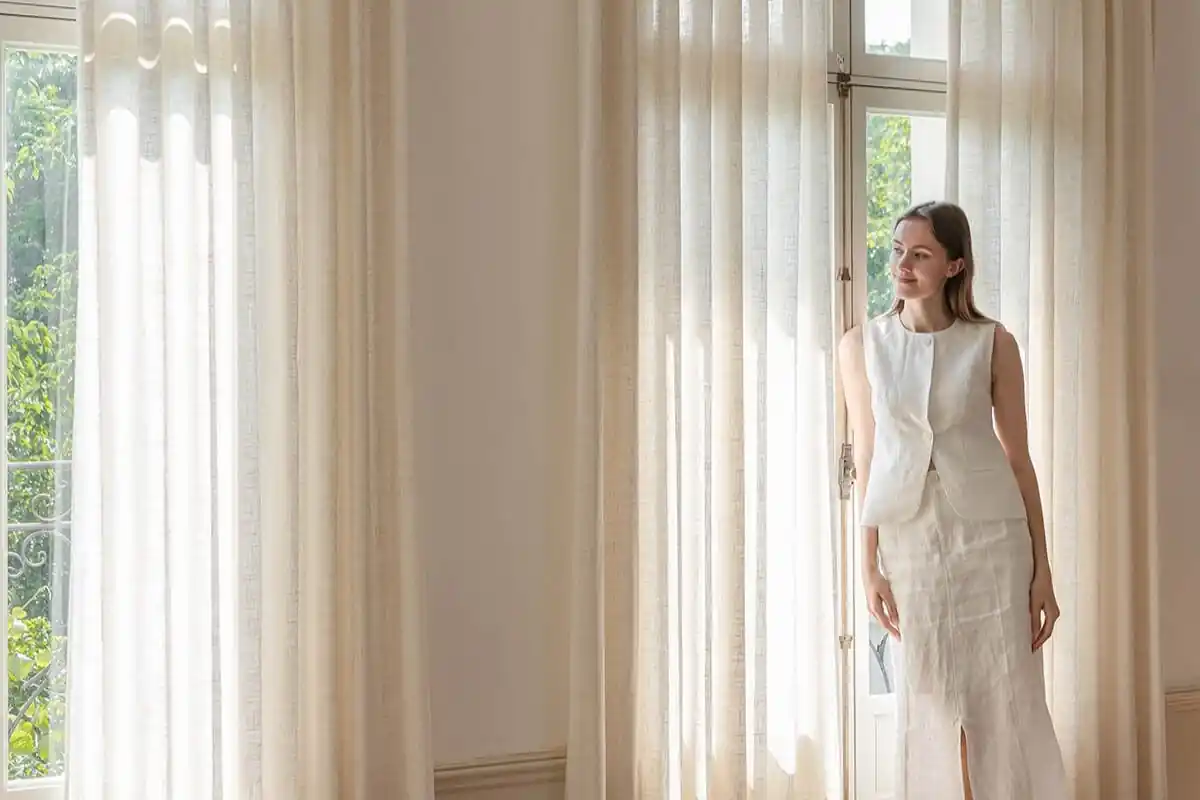 Natural textured linen curtain panels fabric