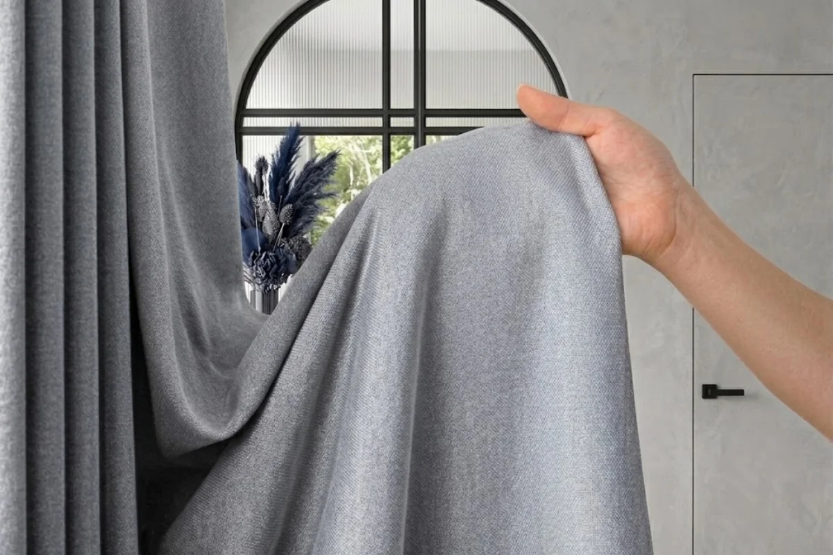 Silver curtains elegant modern Dubai design