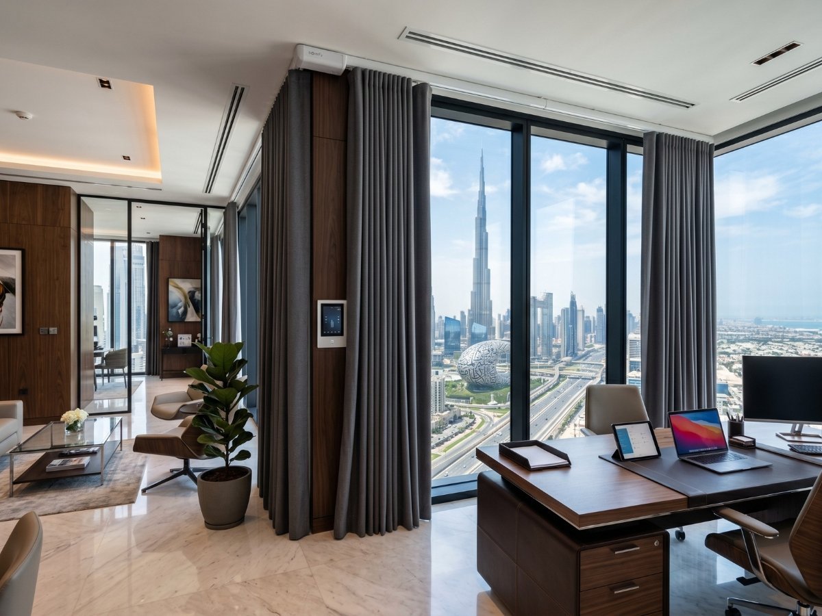 Smart motorized office curtains installed Dubai
