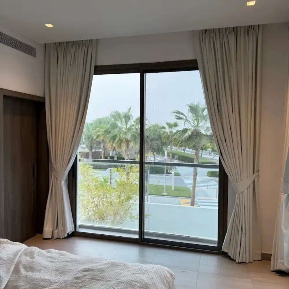 White blackout window drapes installed design