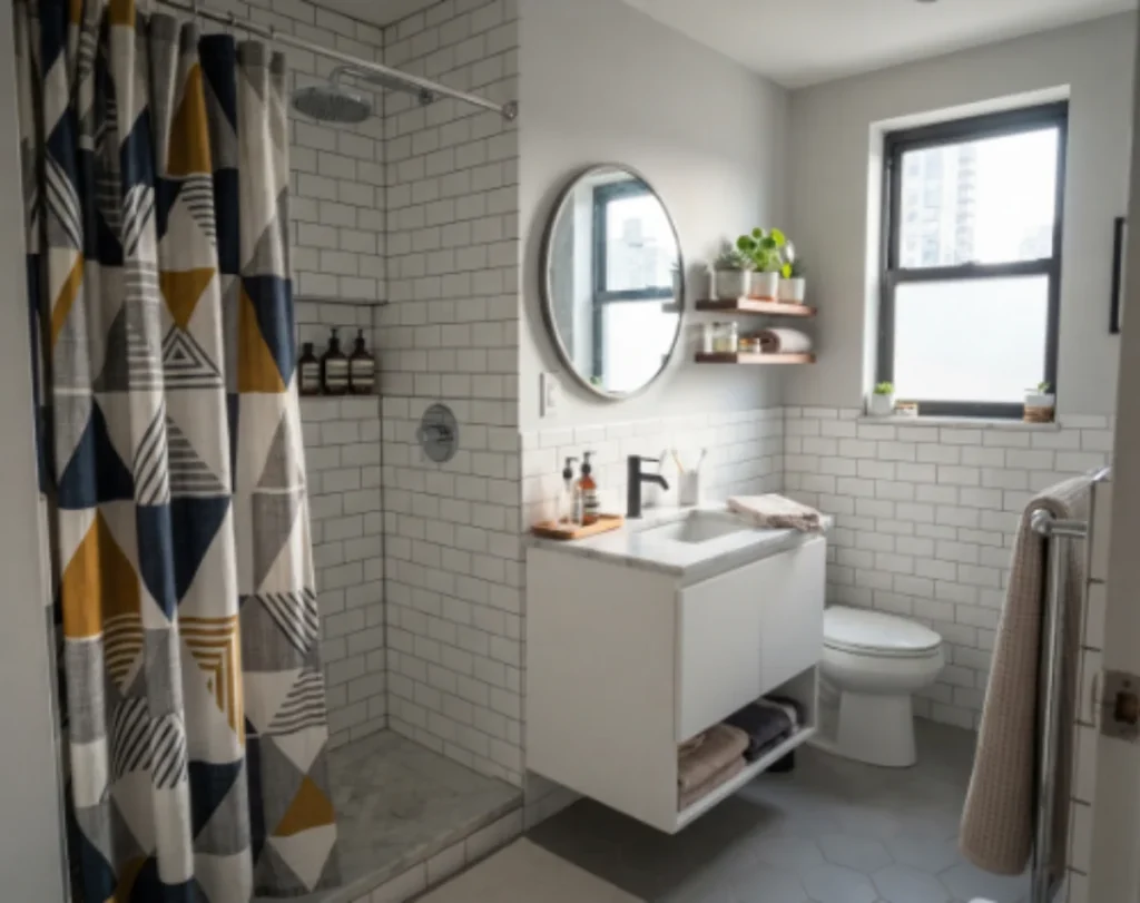 Stylish shower curtain design for compact apartment bathrooms