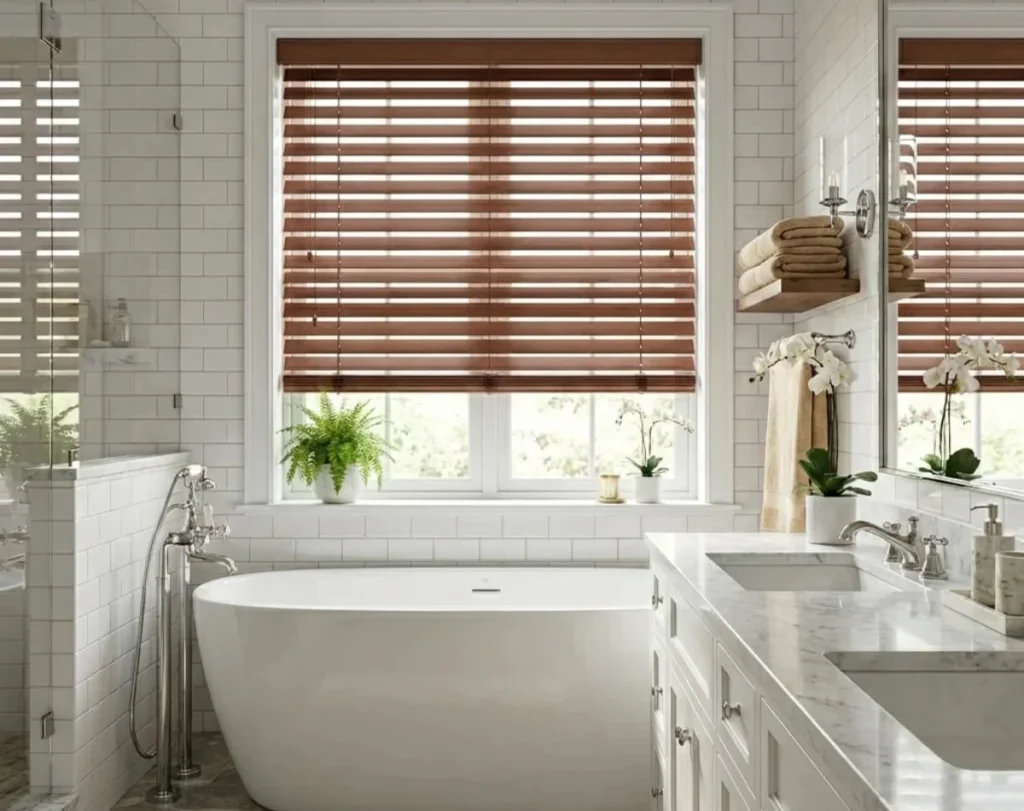 Bathroom wooden blinds elegant Dubai