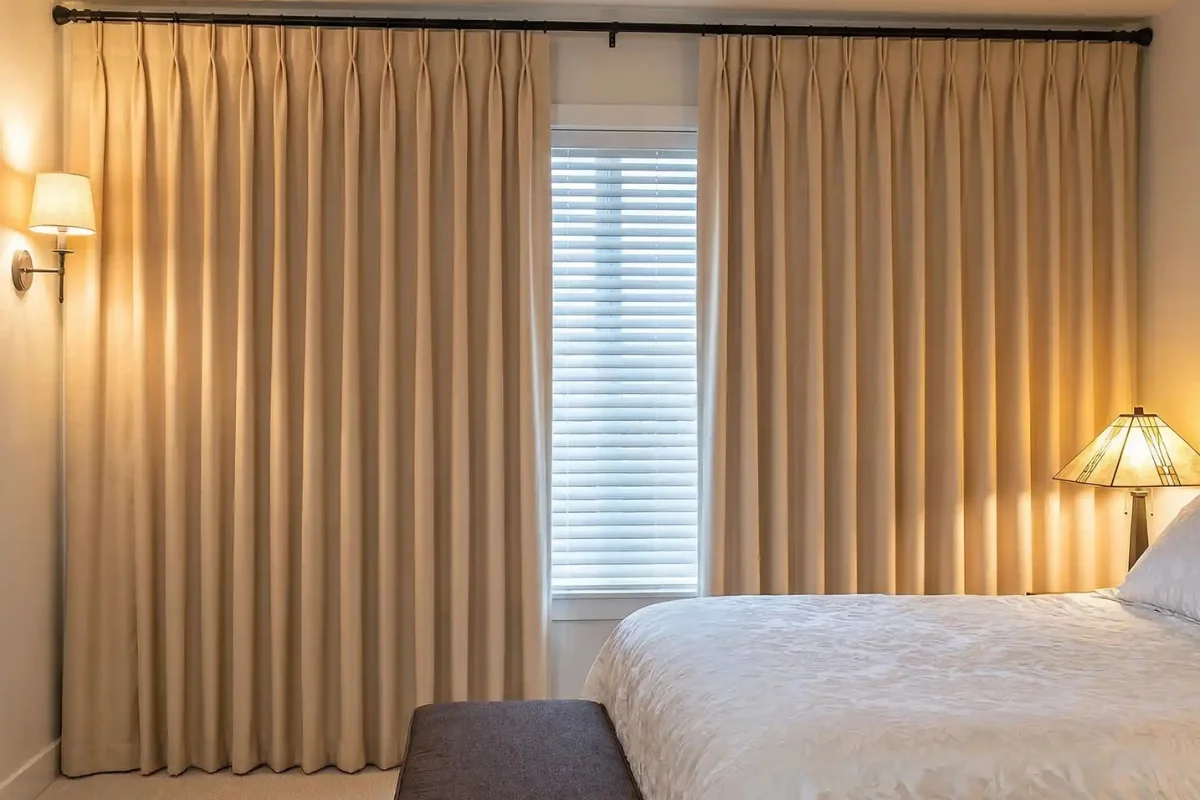 Beige pinch pleat bedroom curtains Dubai