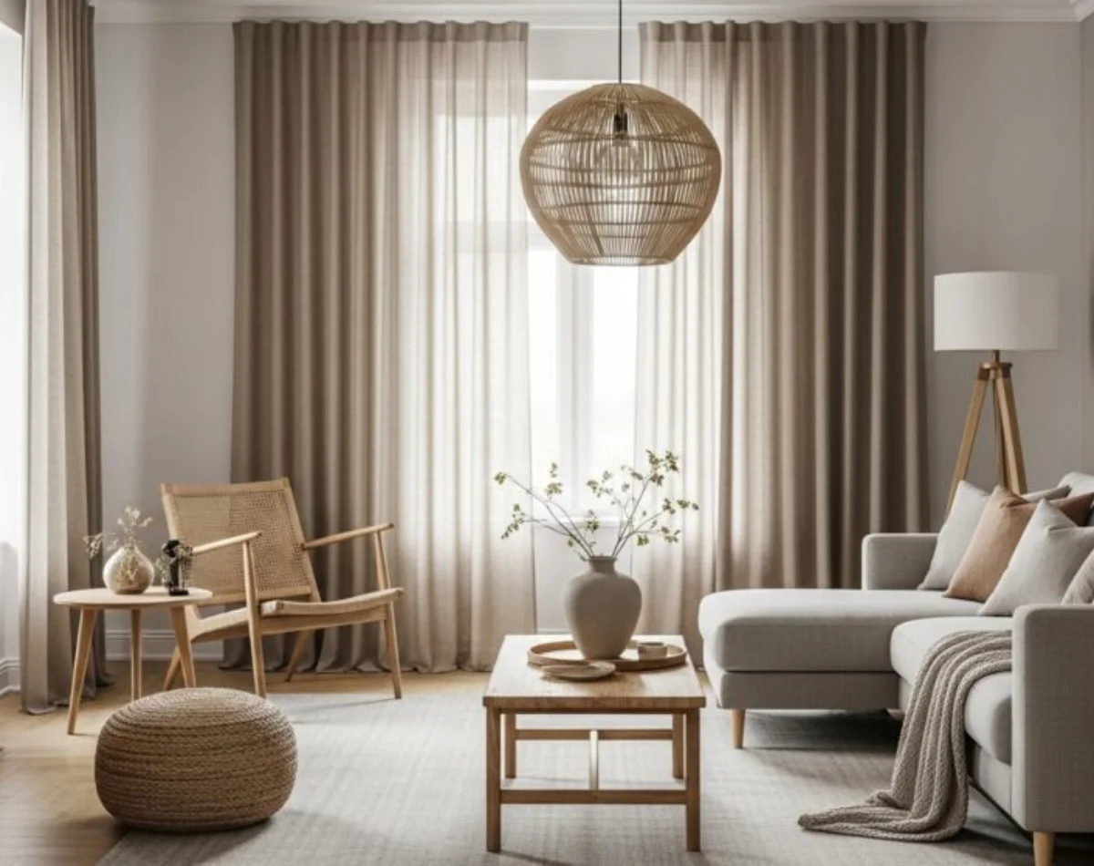 Beige sheer living room curtains Dubai