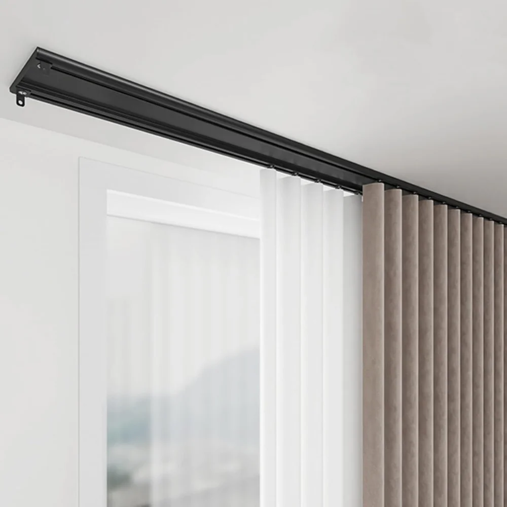 Black curtain track white curtains Dubai
