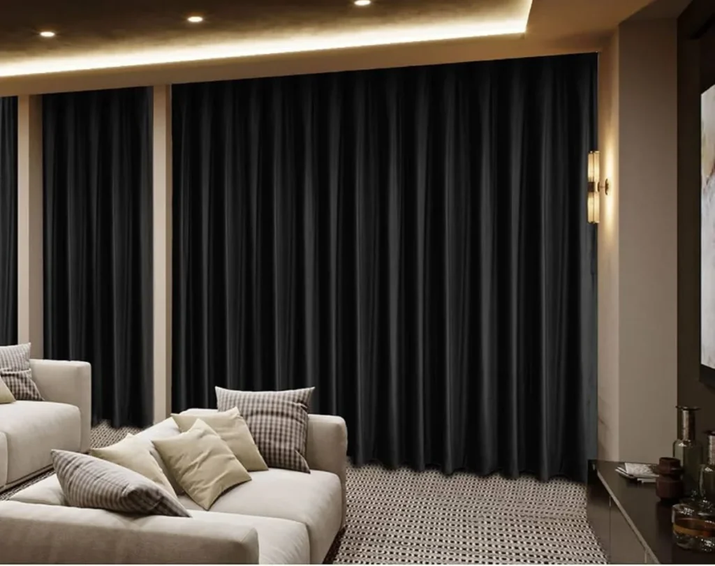 Black soundproof curtains living room Dubai