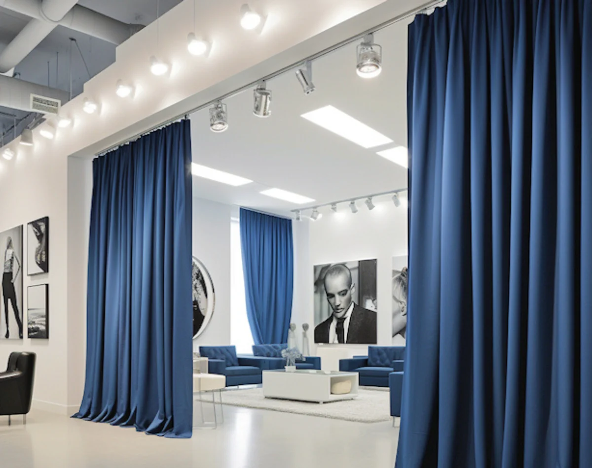 Blue commercial custom curtains showroom Dubai