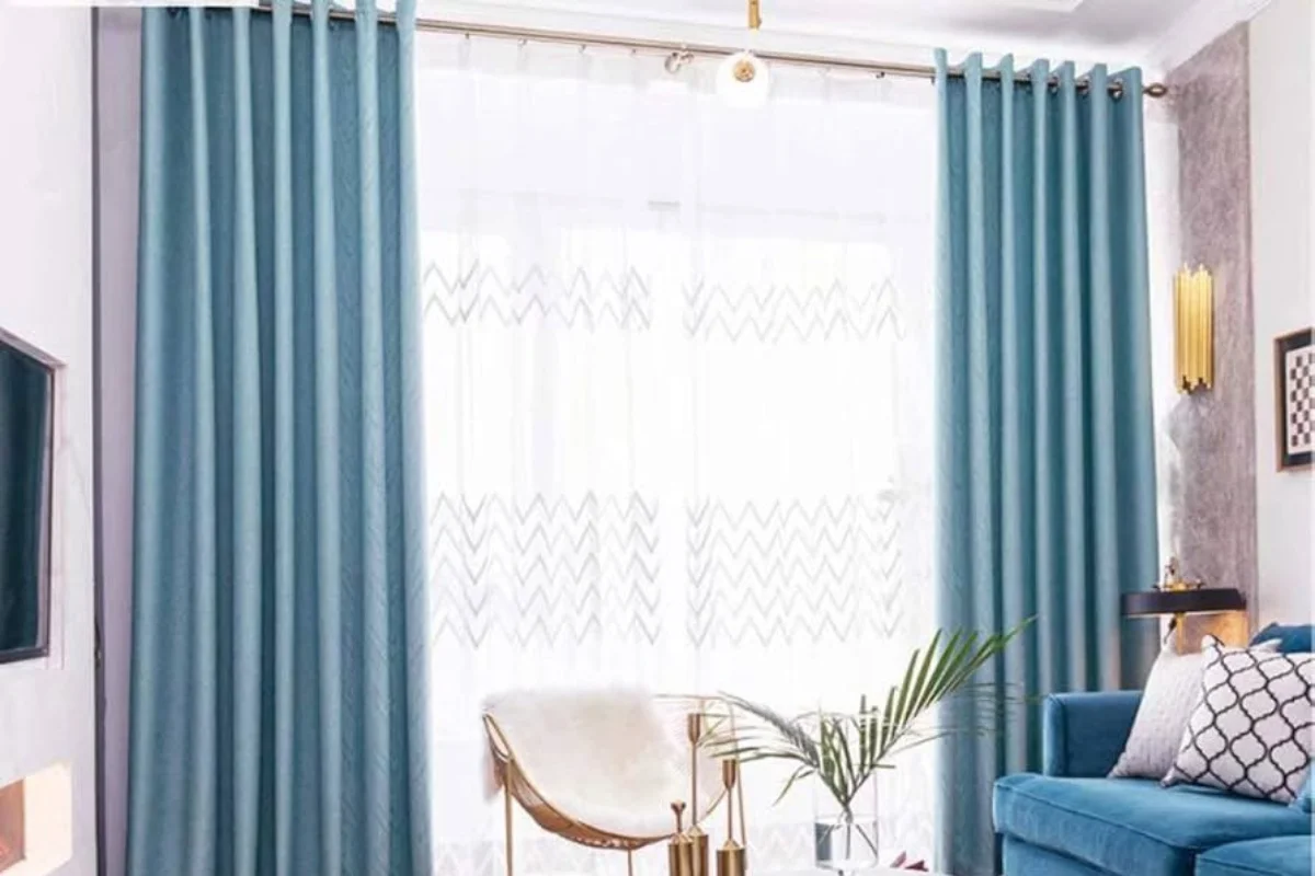 Blue velvet living room curtains Dubai