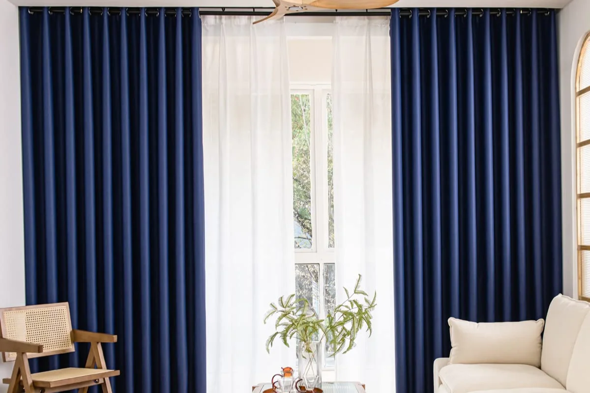 Blue window curtains Dubai UAE design