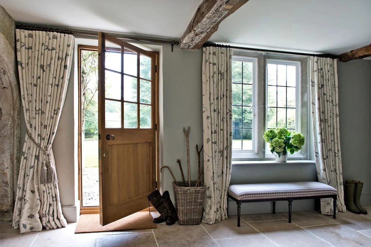 Stylish door curtain draped in modern living space Sharjah
