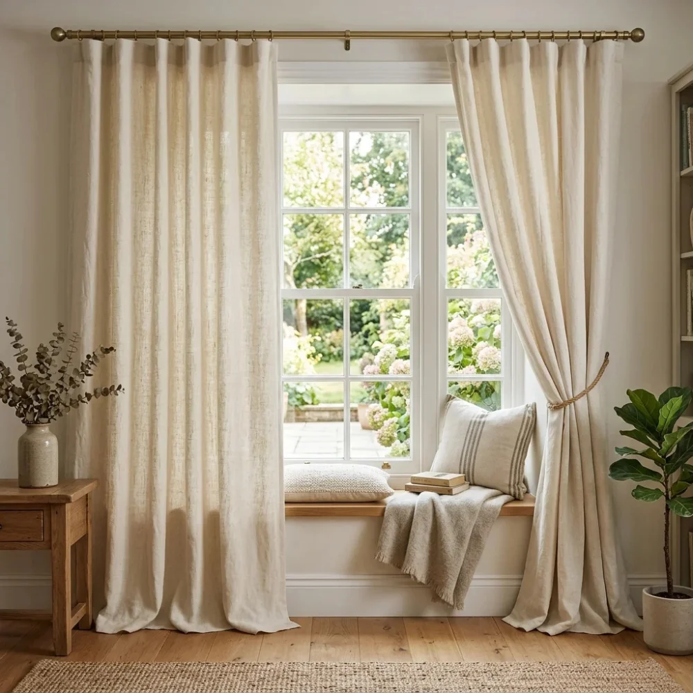 Cream curtains luxury window Dubai