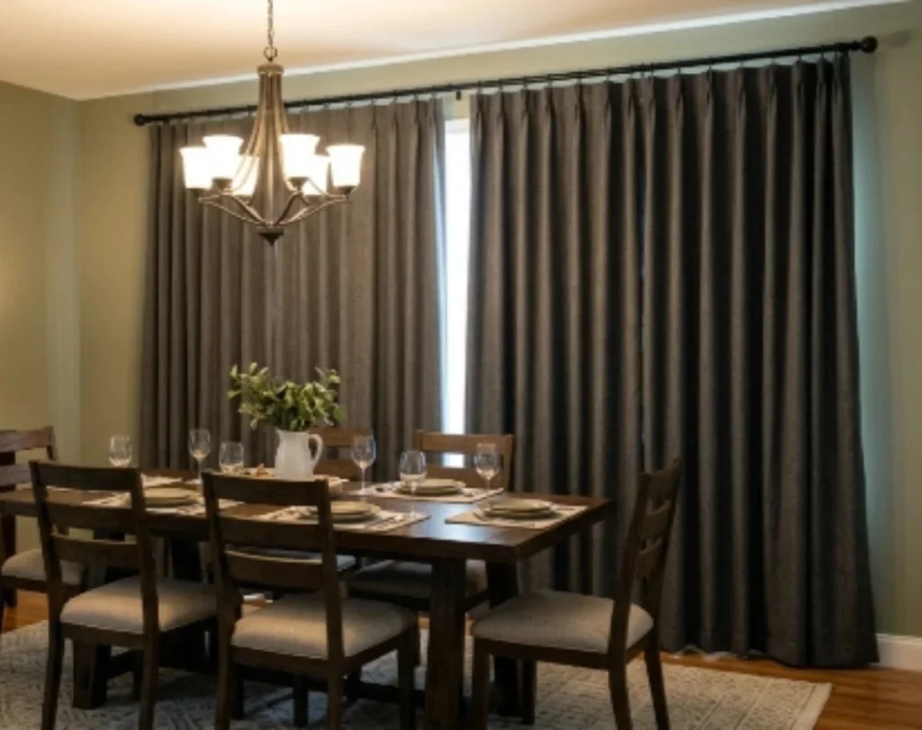 Dining area pinch pleat curtains Dubai