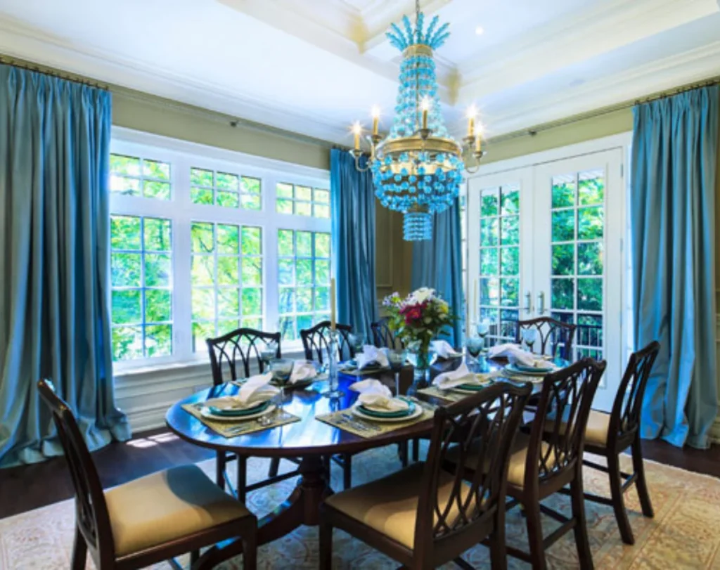 Dining room velvet curtains elegant Dubai