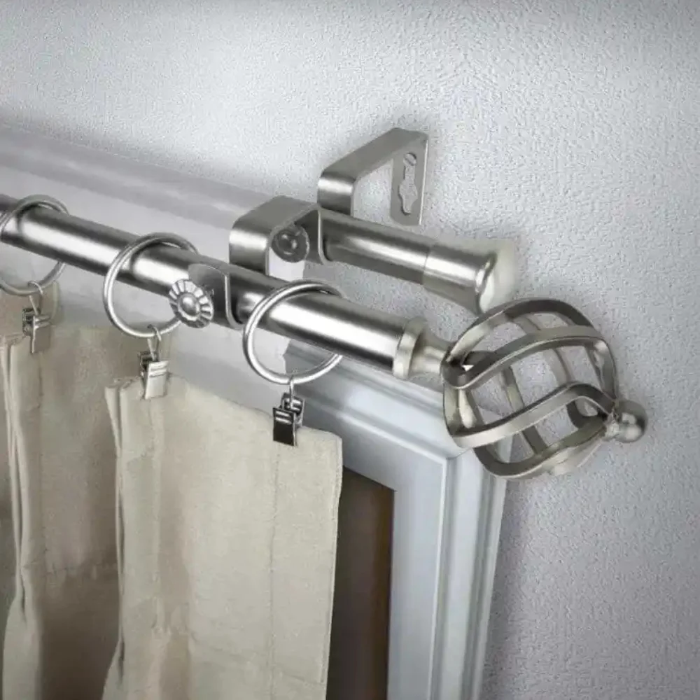 Double silver curtain rods Dubai design