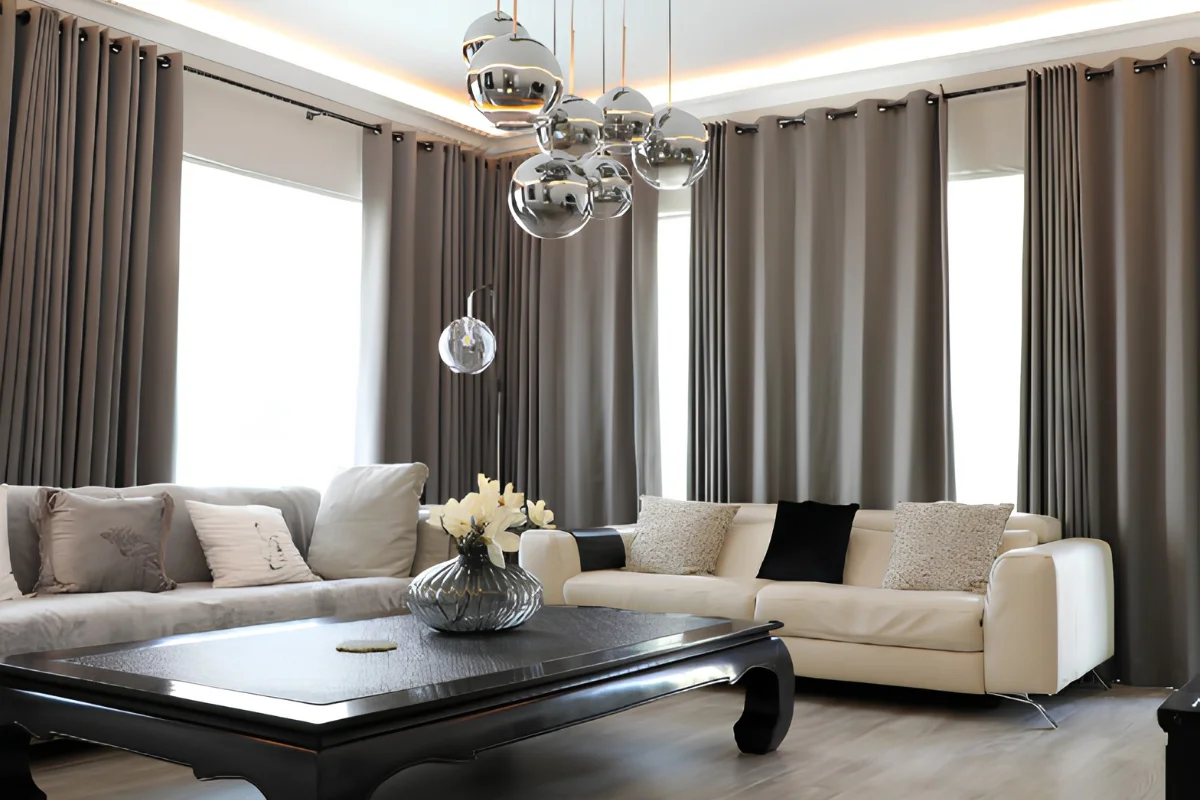 Elegant eyelet curtains adding charm to stylish modern interiors