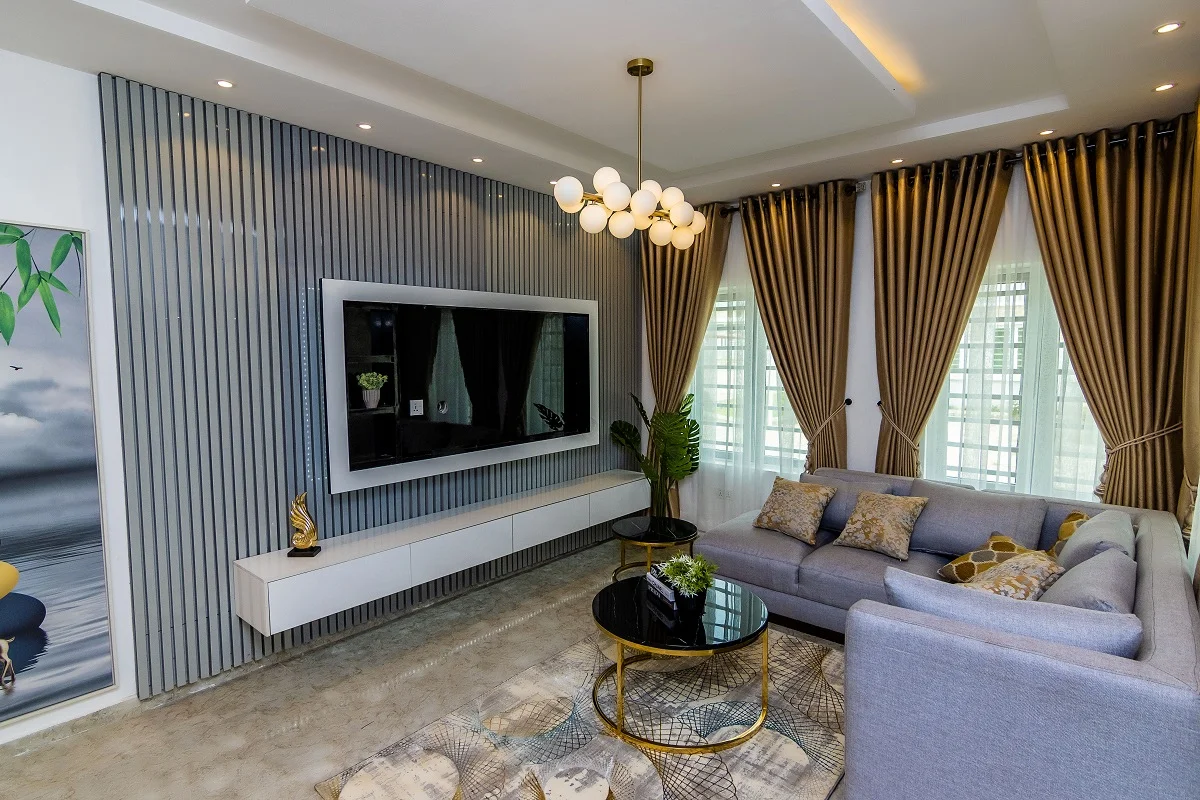 Gold living room curtains elegant Dubai