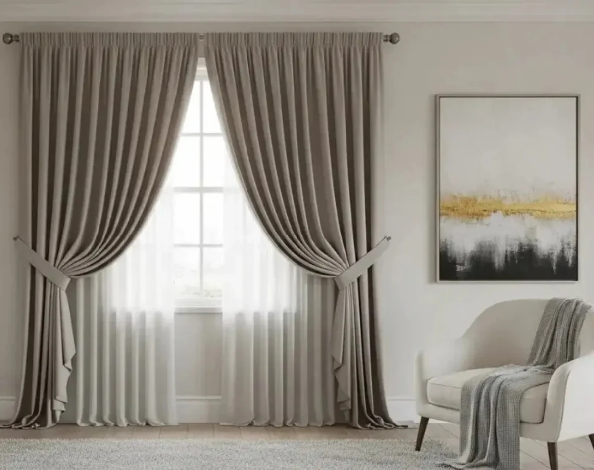 Grey wave curtains living room Dubai