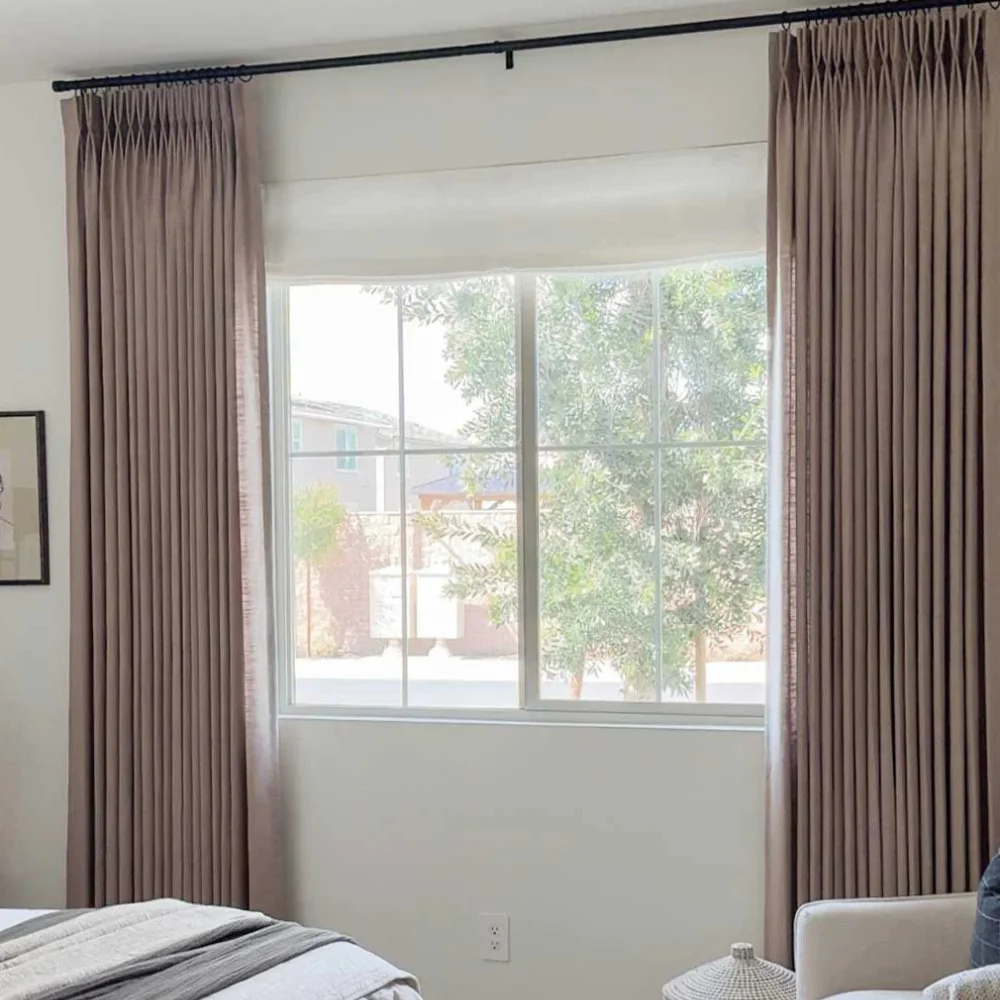 Snow white linen blackout office curtain