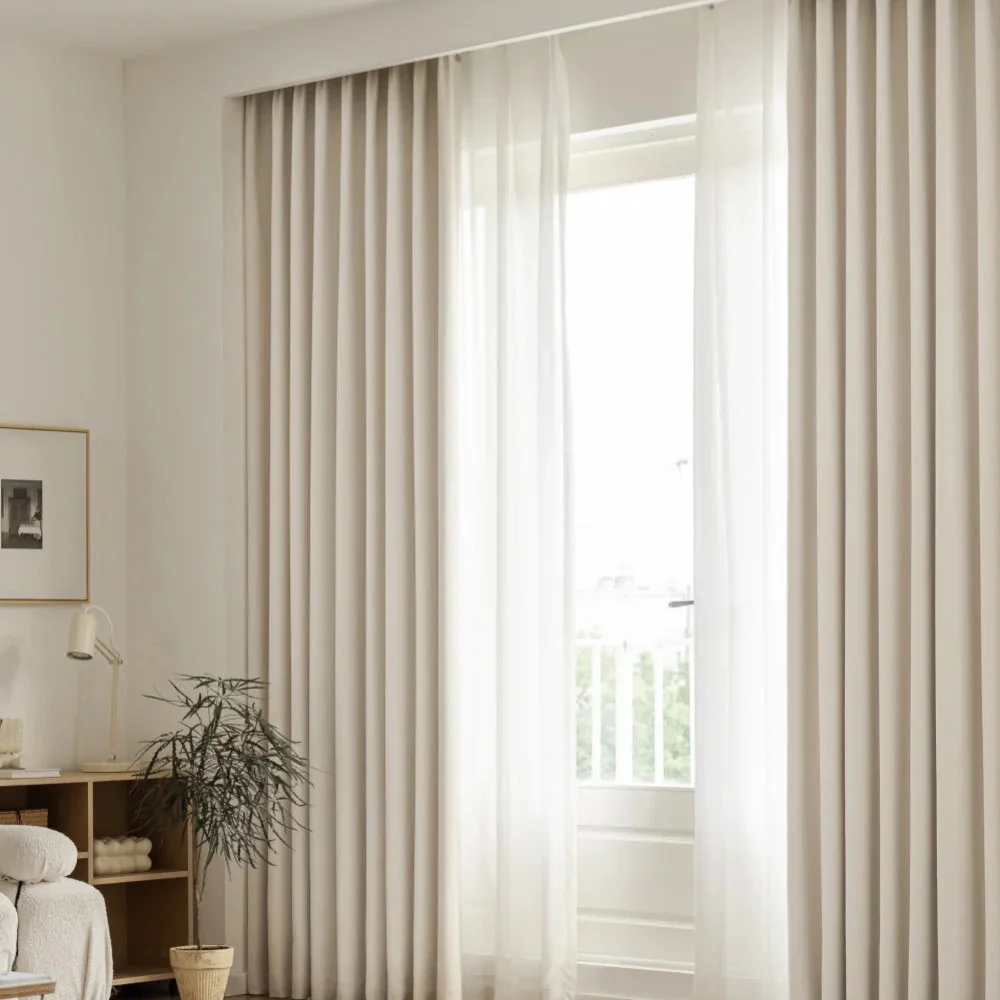 White linen blend blackout curtain