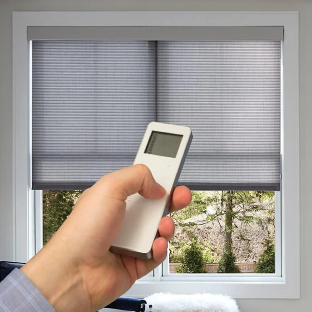 Living room motorized blinds project UAE