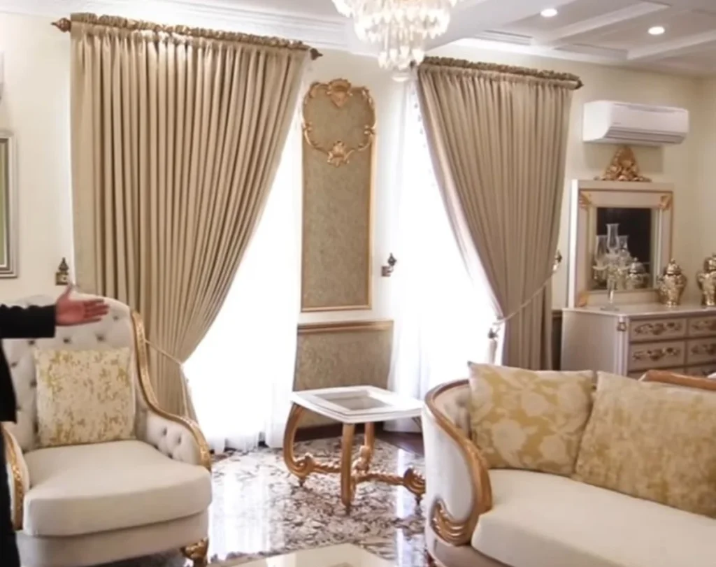 Living room velvet curtains elegant Dubai