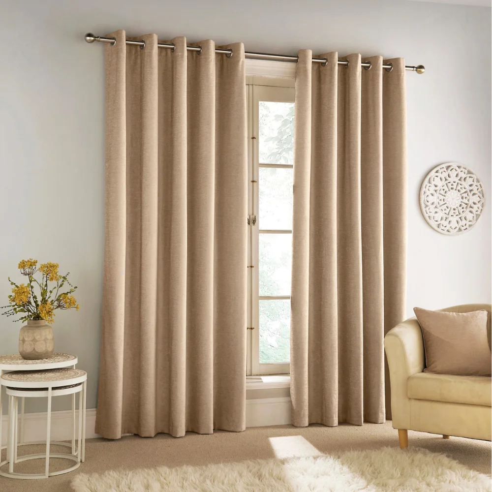 Luxury beige curtains Dubai with custom fitting service