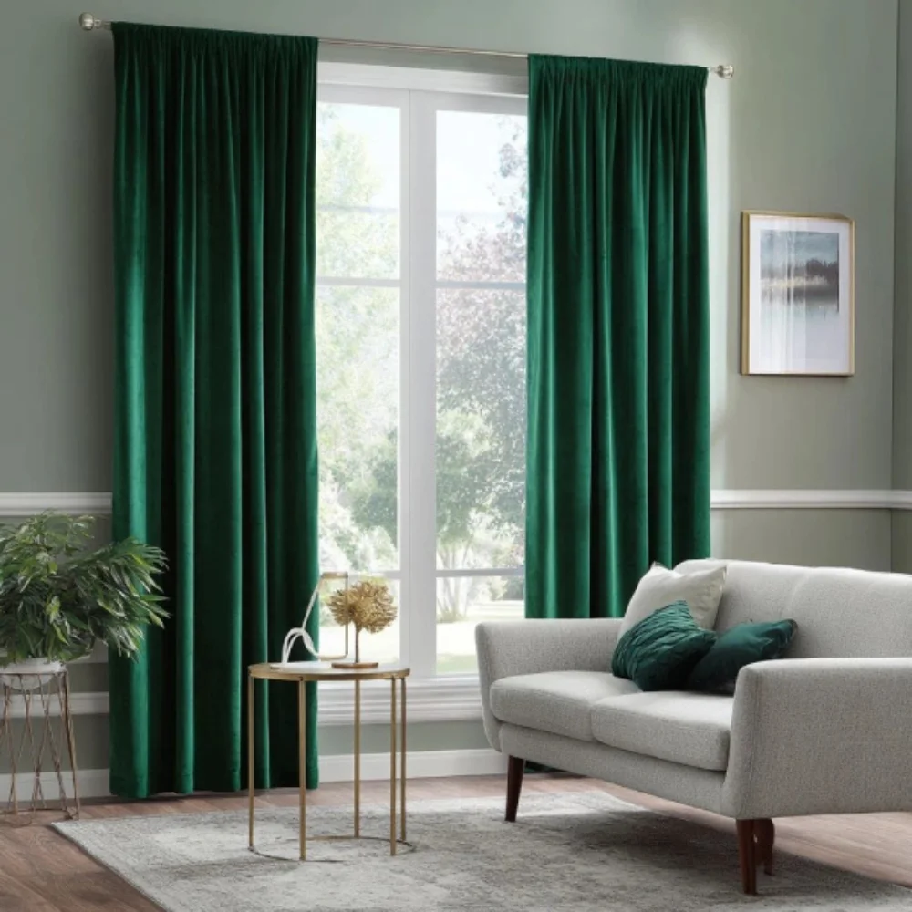 Luxury green curtains Dubai elegant design