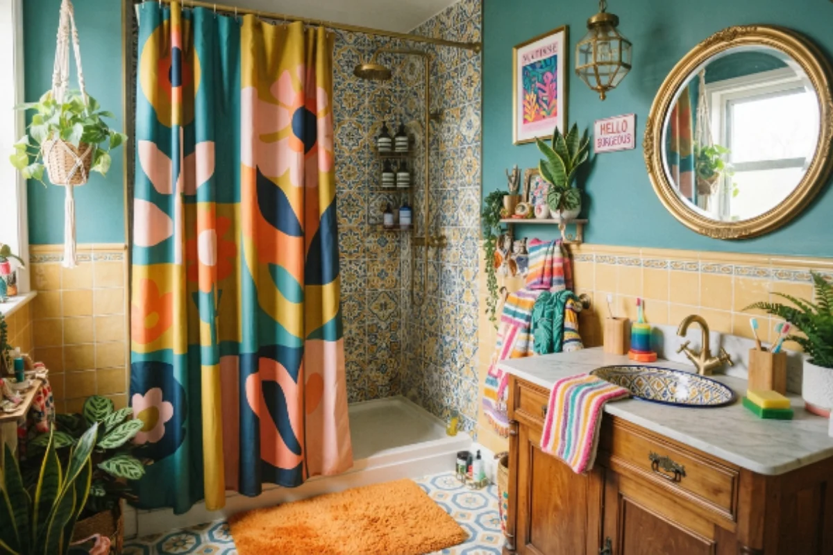 Waterproof shower curtain installed in luxury bathroom Abu Dhabi