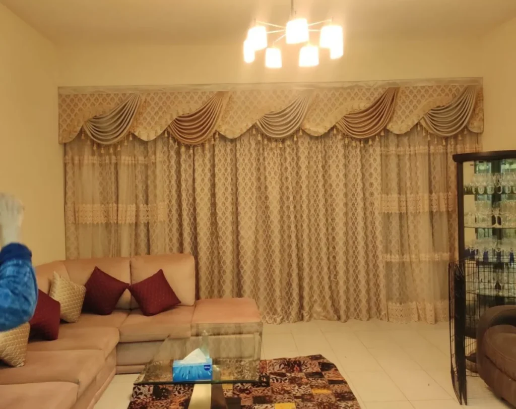 Majlis areas pelmet curtains elegant Dubai