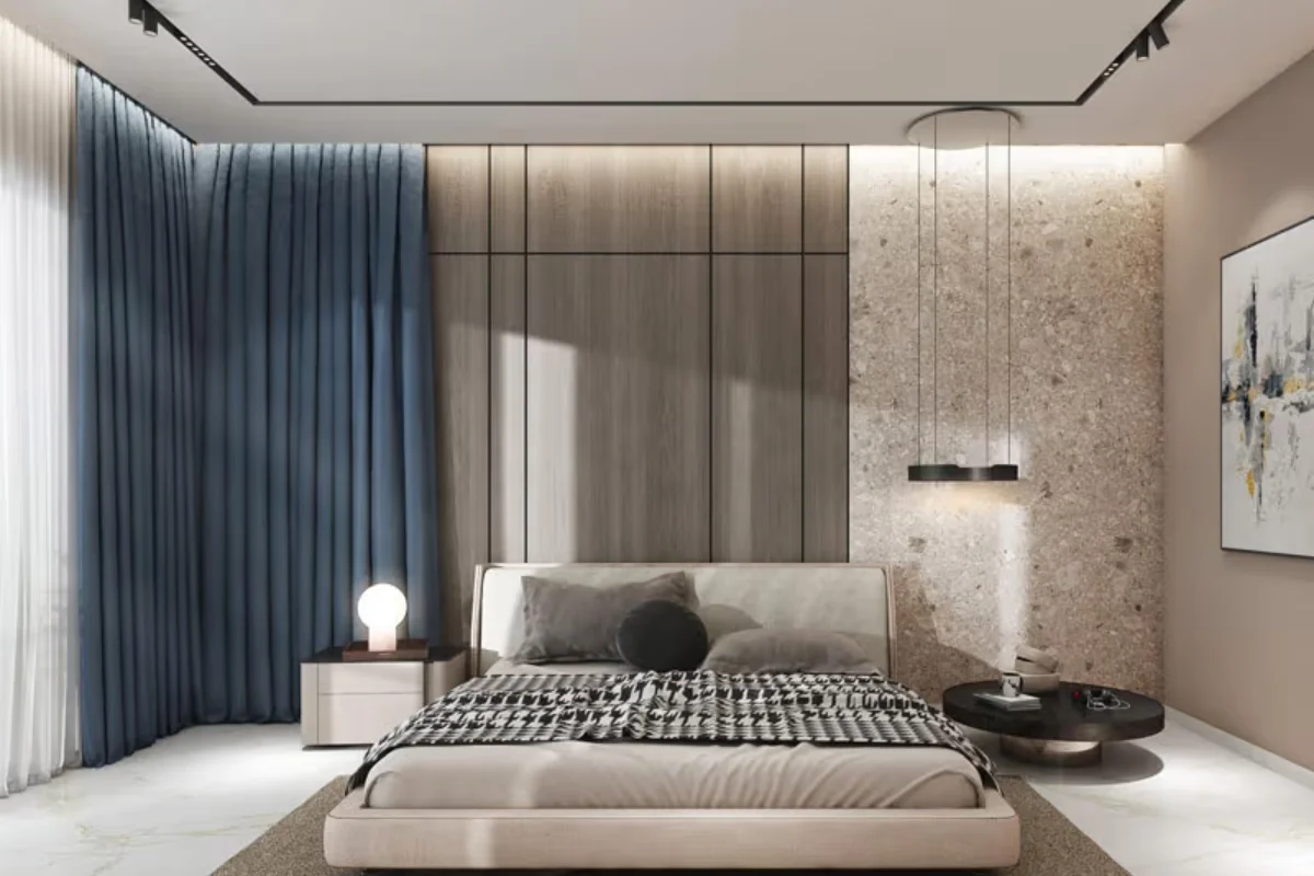 Modern bedroom window curtains design Dubai