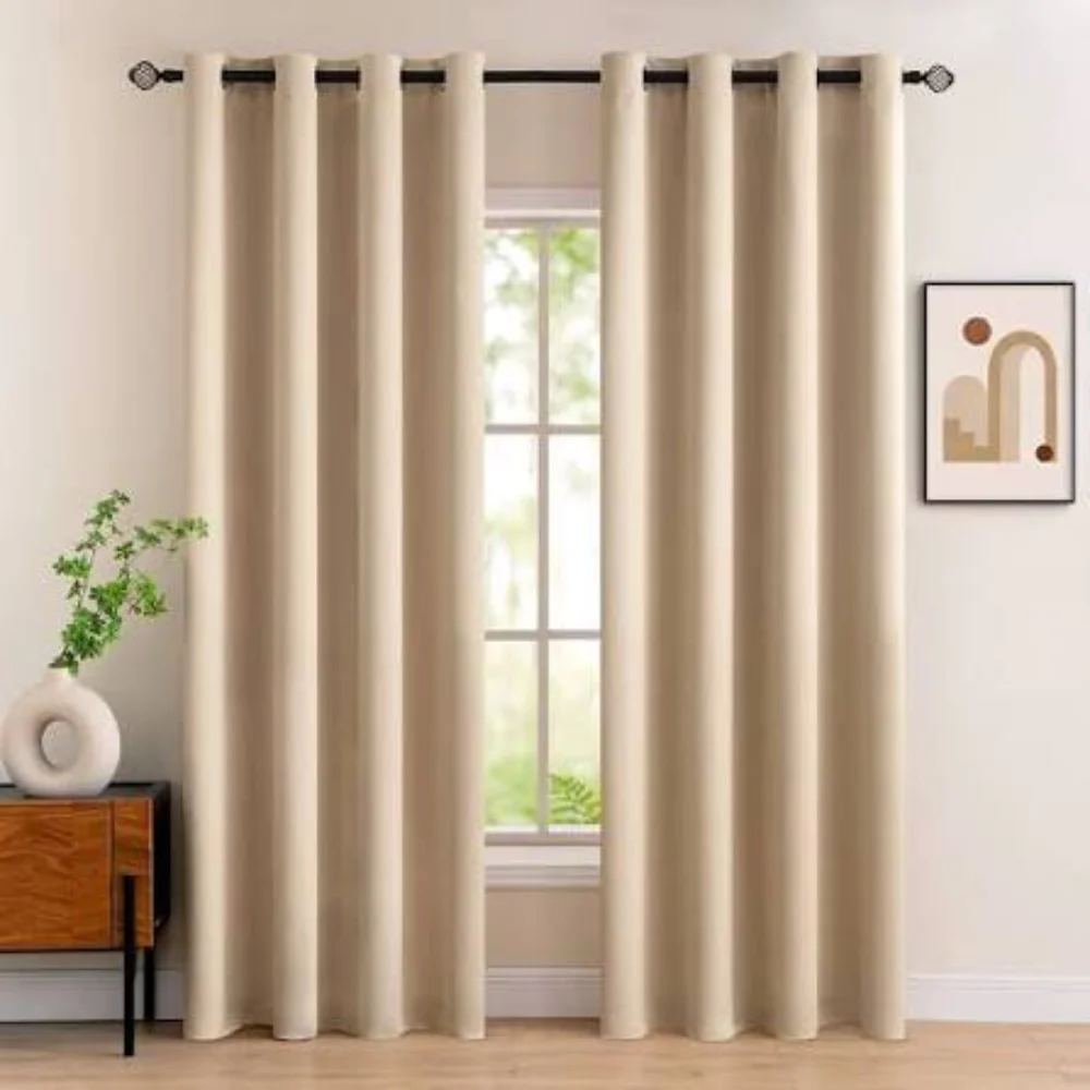 Modern beige blackout curtains in Dubai for living room
