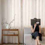 Natural linen sheer curtain office window