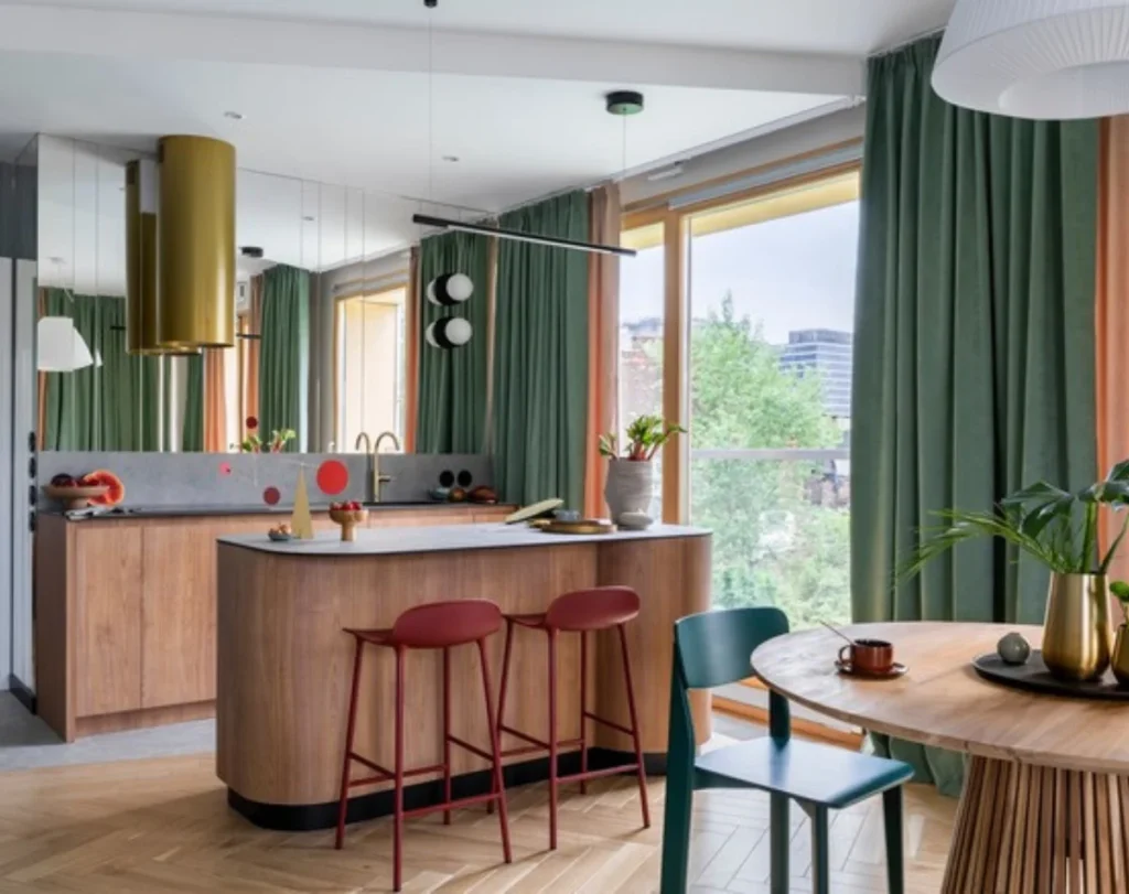 Open plan kitchen curtains design Dubai