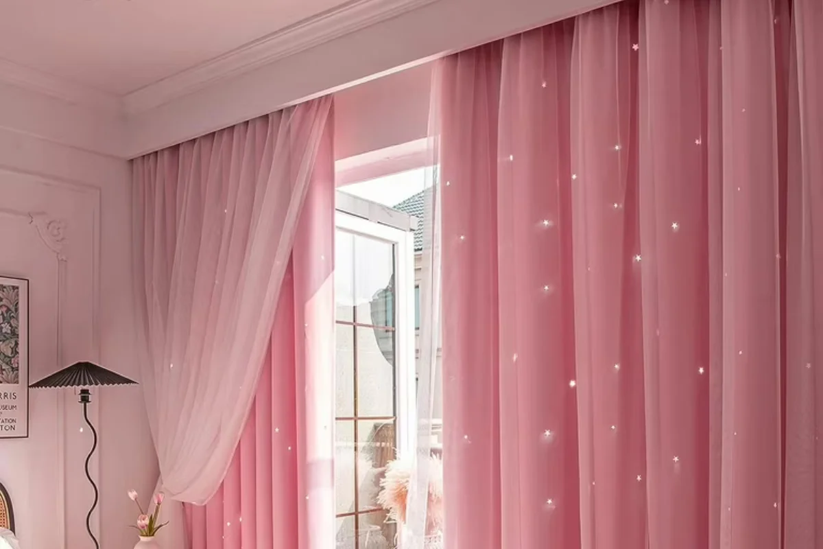 Pink window curtains Dubai UAE design