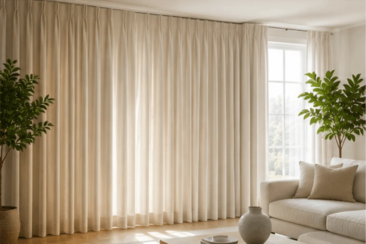 Professional pinch pleat window drapes installation Dubai