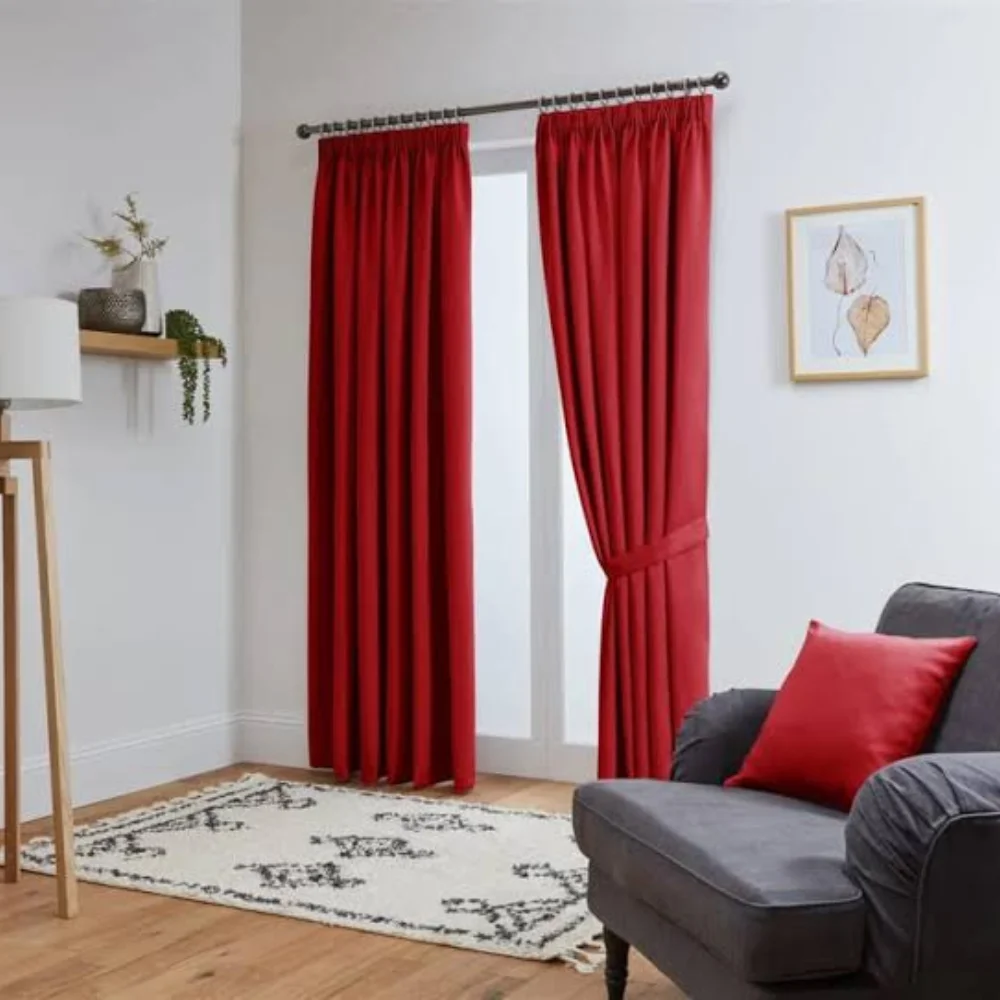 Red curtains luxury window Dubai