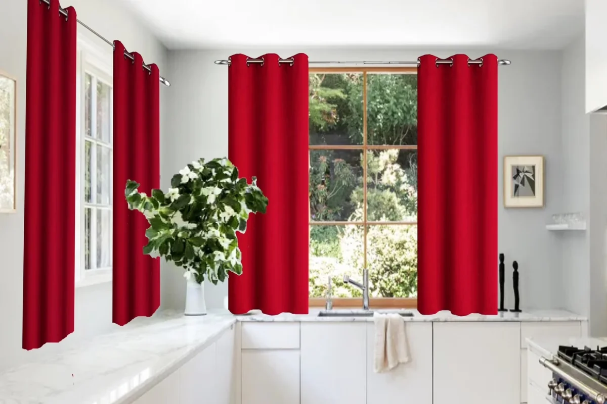 Red window curtains Dubai UAE design