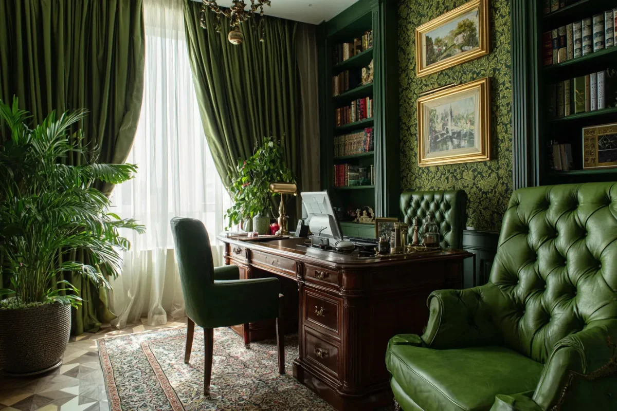Seamless green window curtains installation Abu Dhabi