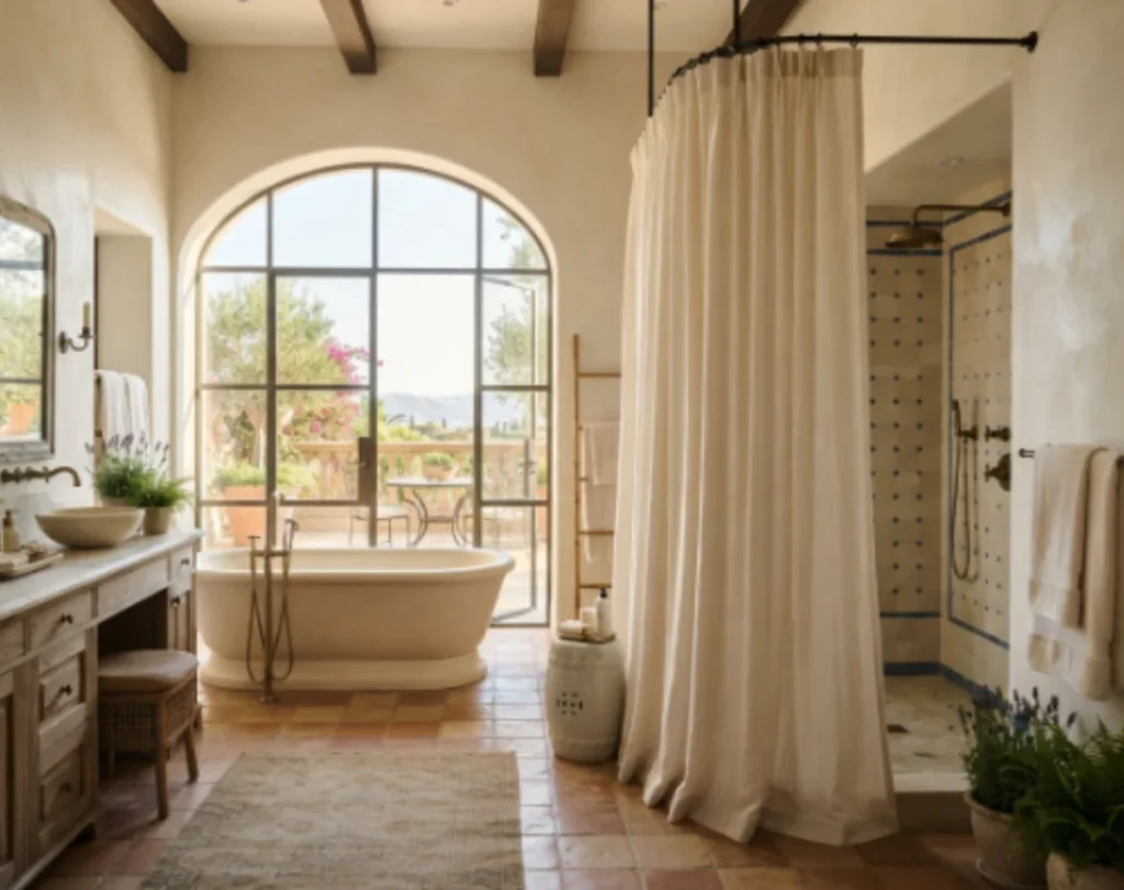 Elegant shower curtain design for luxury villa bathrooms