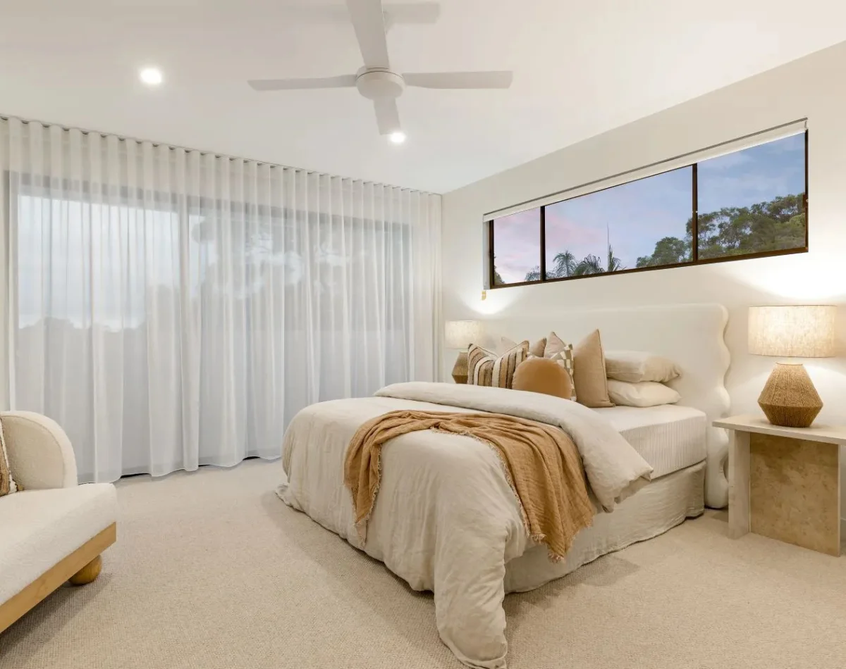 White sheer bedroom curtains bright Dubai