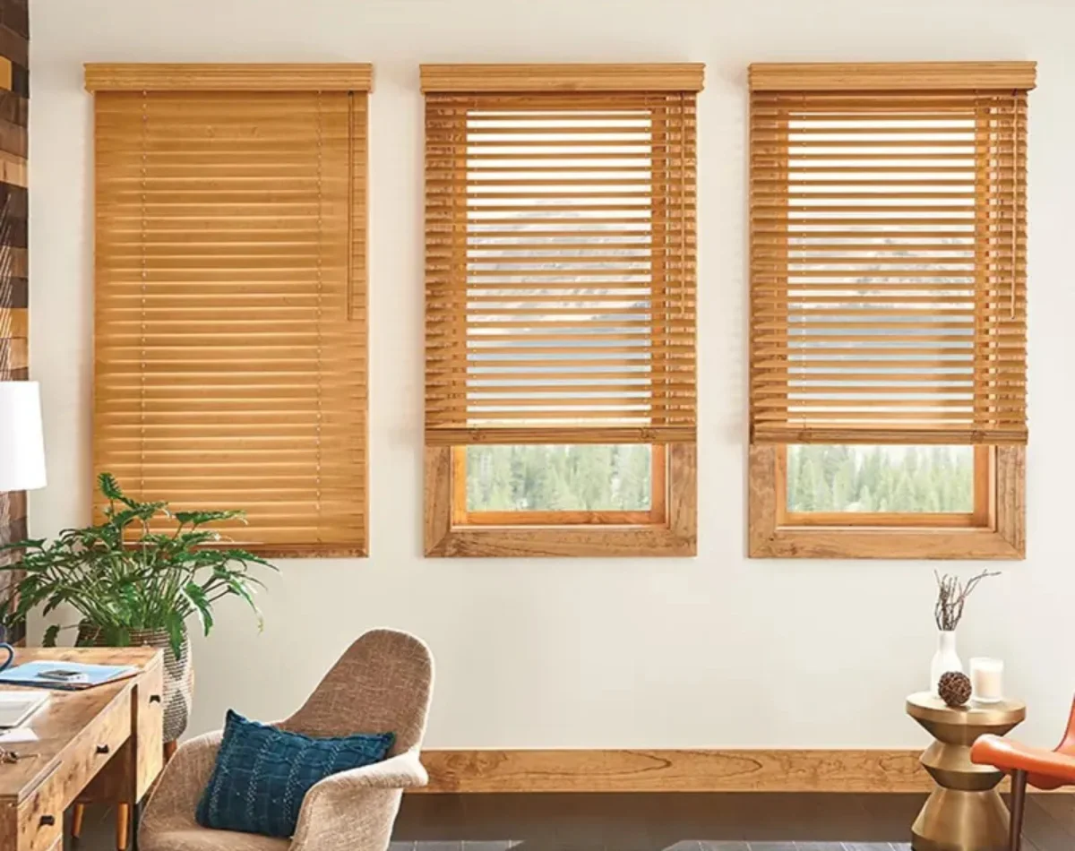 Wooden blinds natural warmth living room Dubai