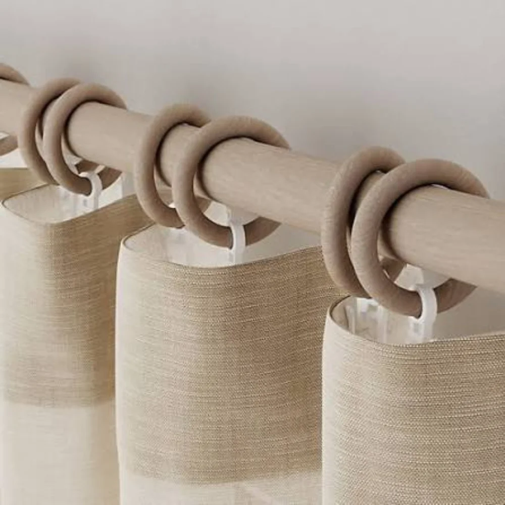 Wooden curtain rings beige curtains Dubai