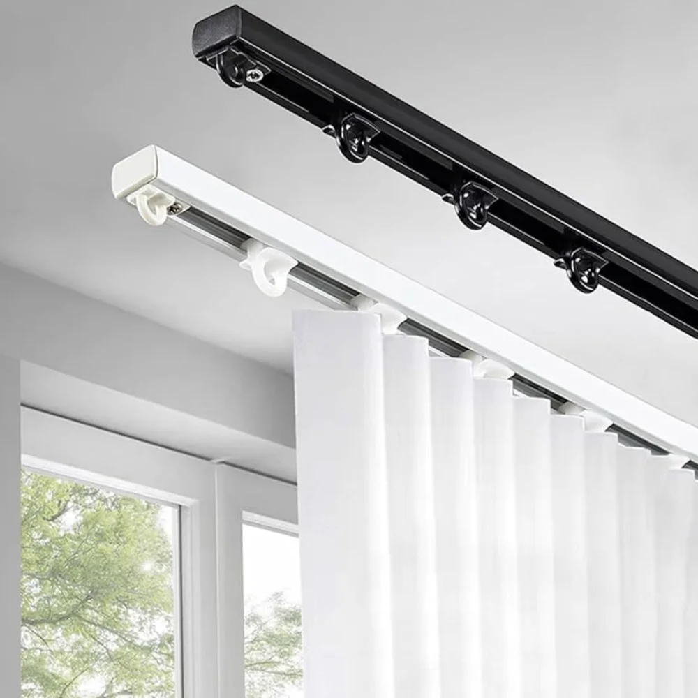 Wooden curtain track white curtains Dubai