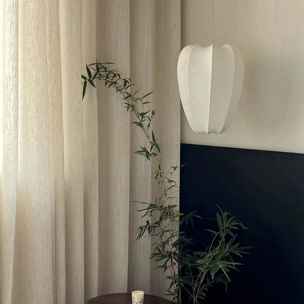 Beige wool linen sheer office curtain