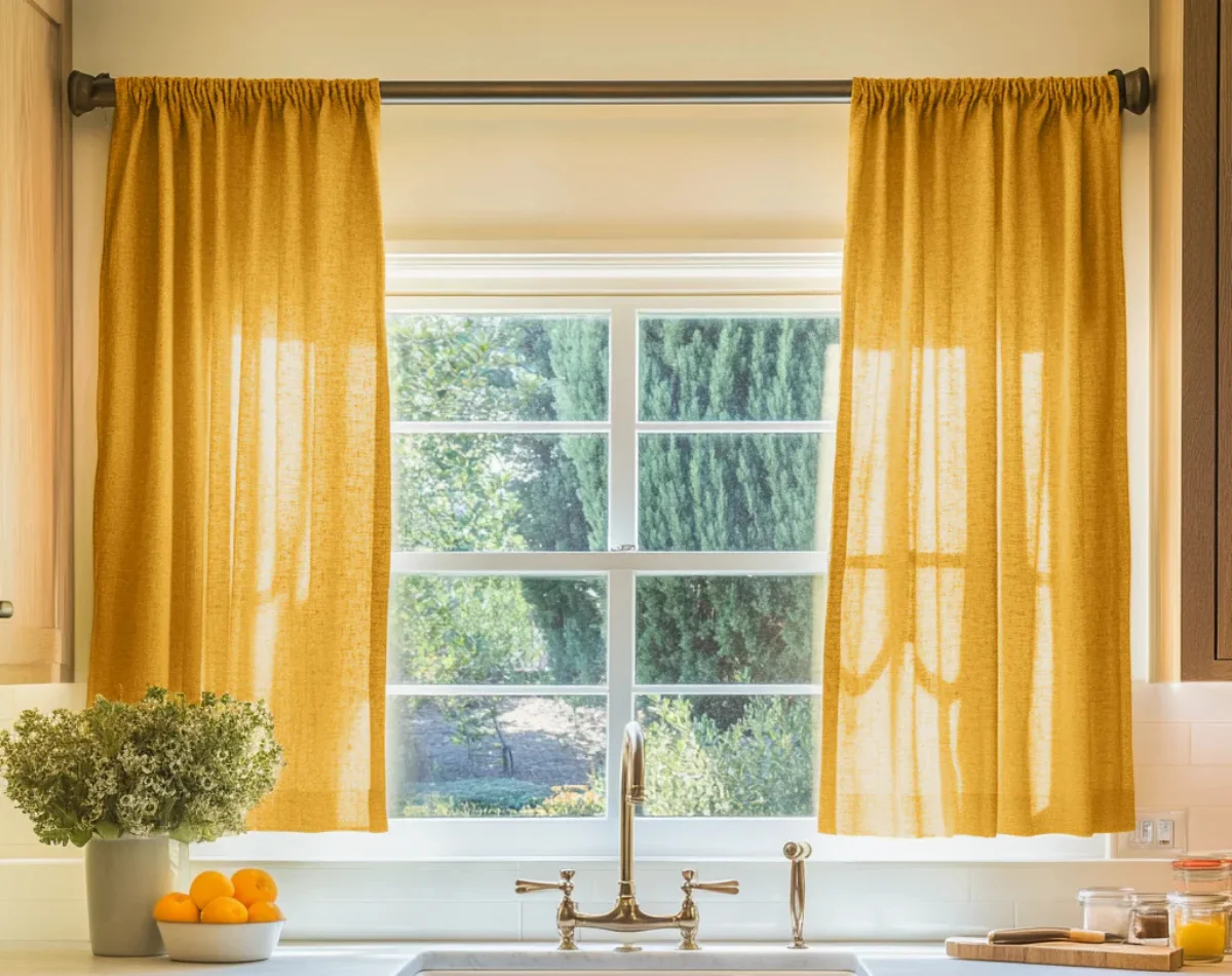 Yellow kitchen linen curtains bright Dubai